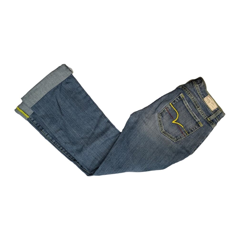 Miss Vigoss Jeans Midrise Cuffed Capri Dark Wash yellow stitching Size 7/8